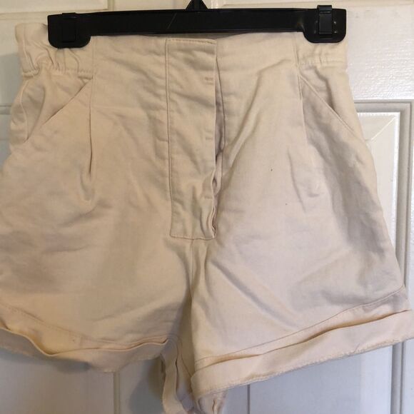 Zara Womens High Waist Rolled Hem Button Front Casual Shorts Tan Medium - Picture 1 of 4